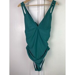 NWT CUPSHE Women's XL Green Ruched Keyhole Strap One Piece Swimsuit